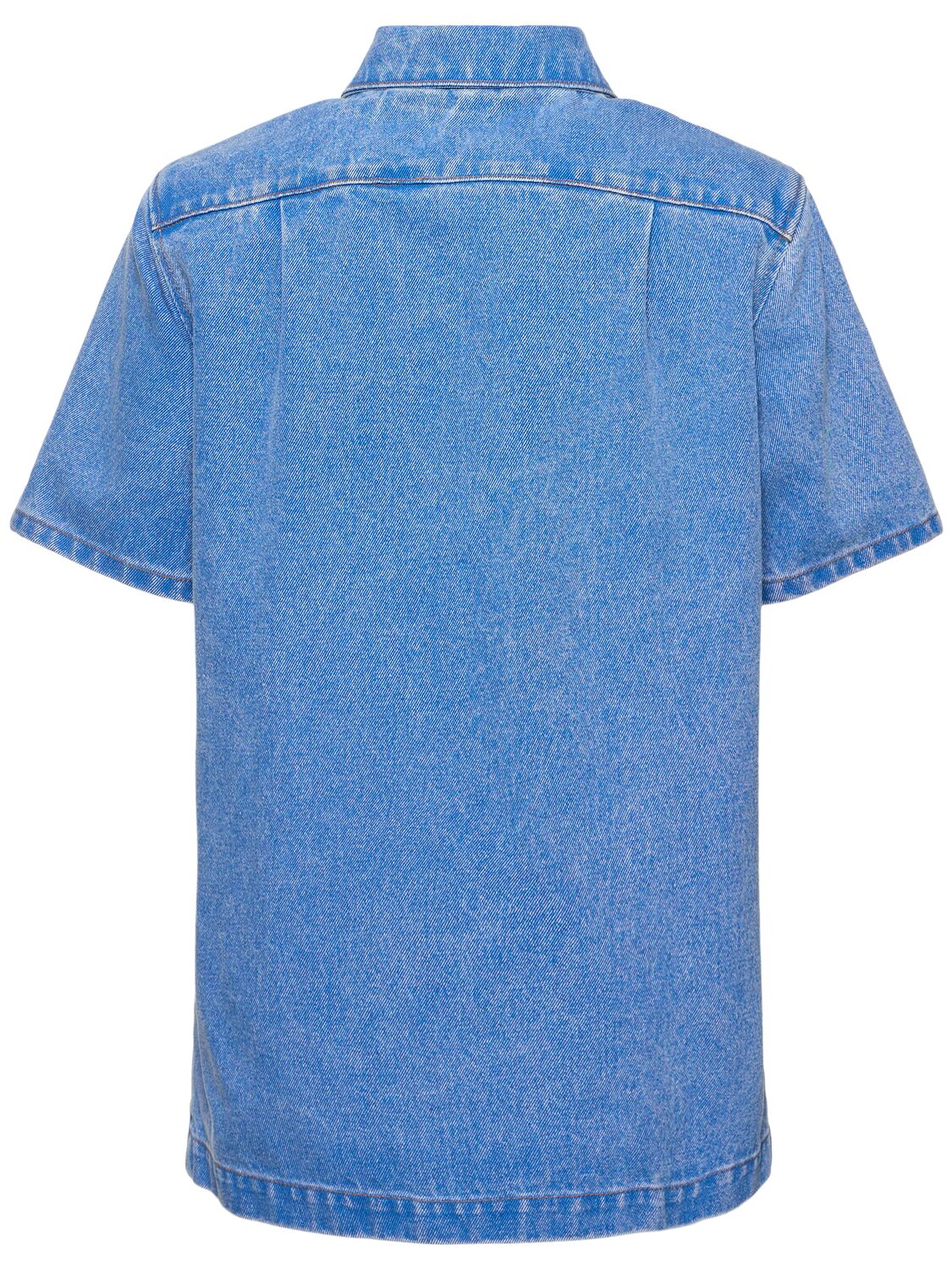 Shop Marni Bleached Denim Short Sleeve Shirt In Blue