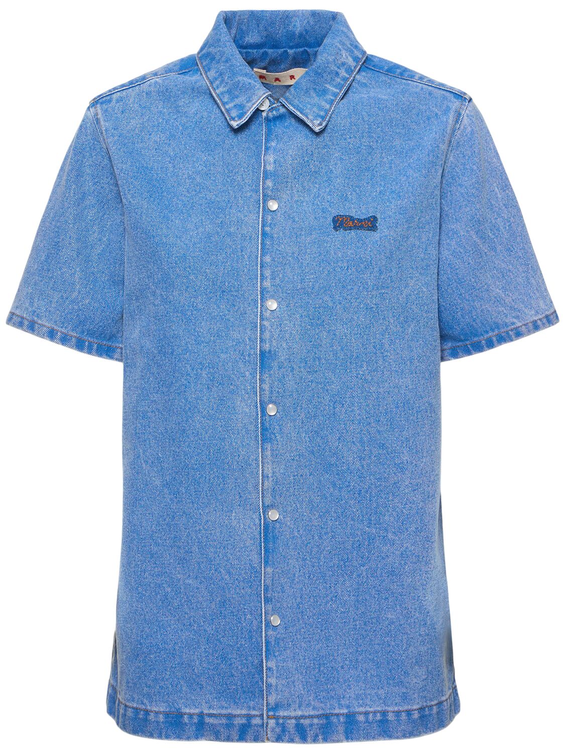 Marni Bleached Denim Short Sleeve Shirt In Blue