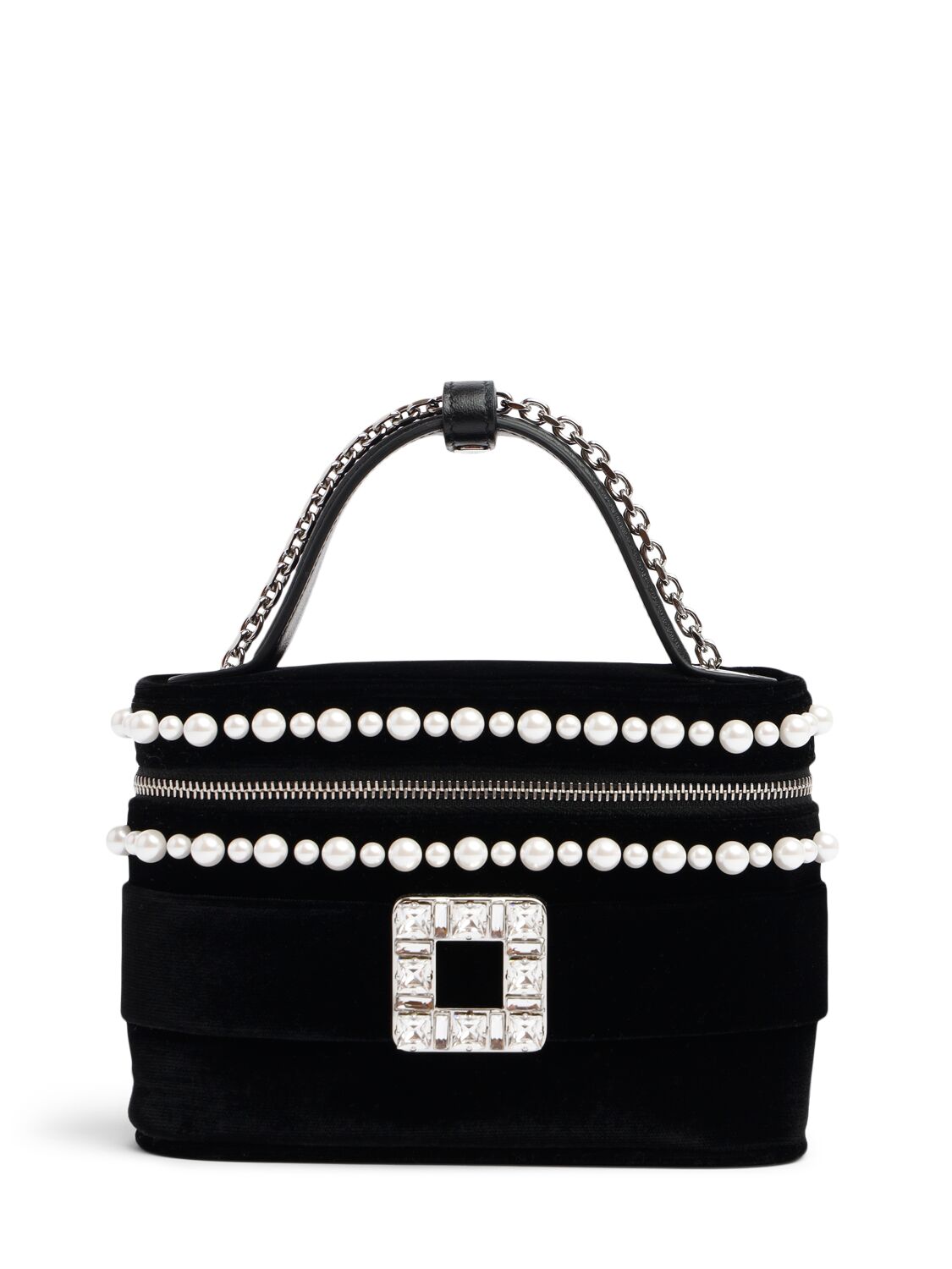Roger Vivier Micro Vanity Embellished Top Handle Bag In Black