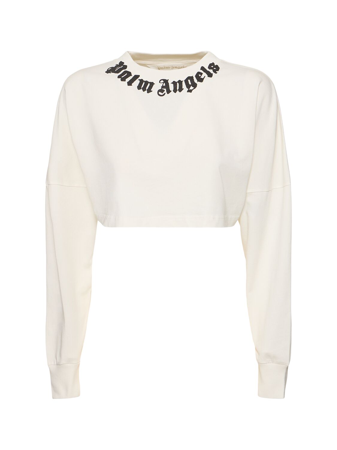 Palm Angels Neck Logo Cropped Cotton Top In Off White