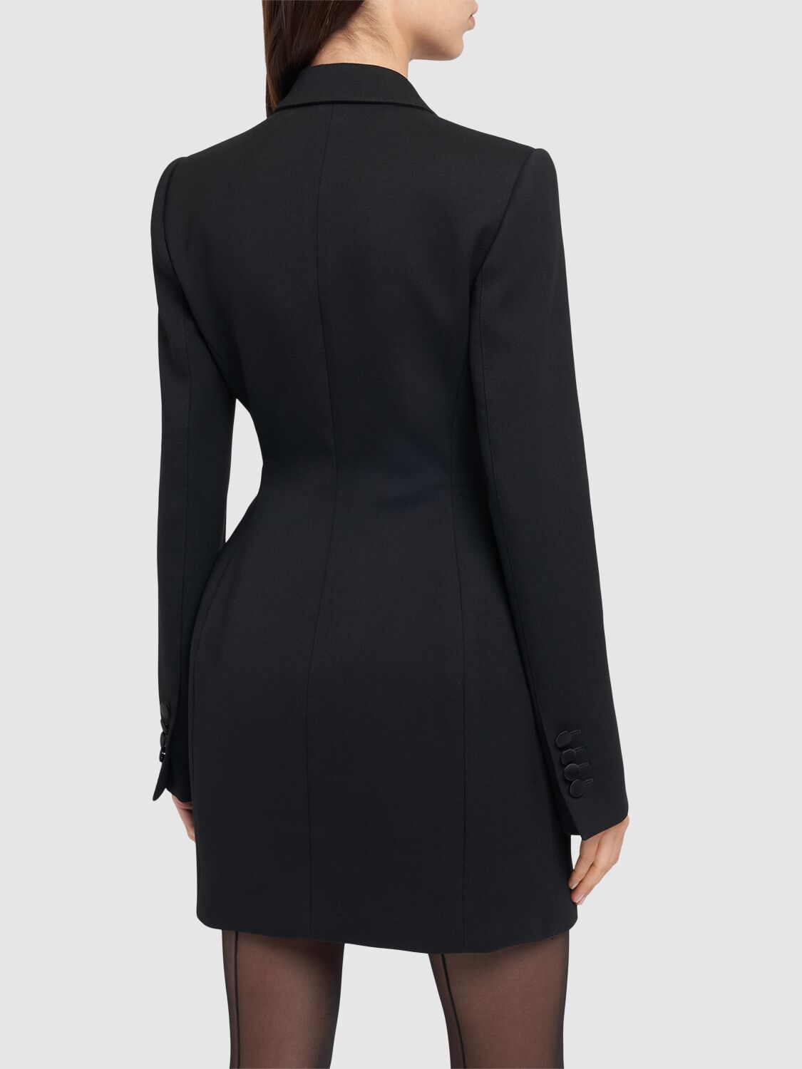 Shop Dolce & Gabbana Stretch Wool Blend Long Tuxedo Jacket In Black