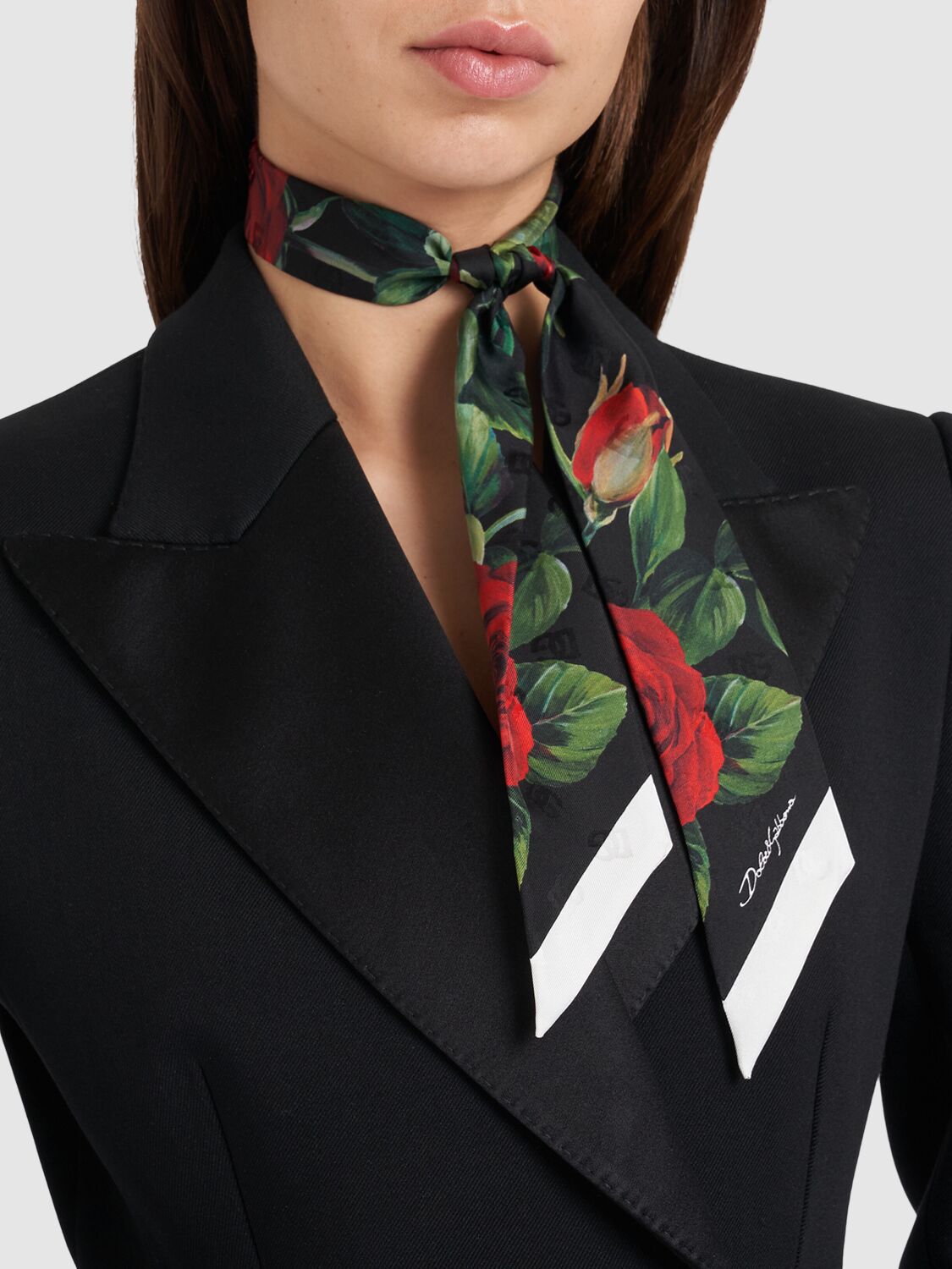 Shop Dolce & Gabbana Printed Silk Bandeau Scarf In Rose/nero