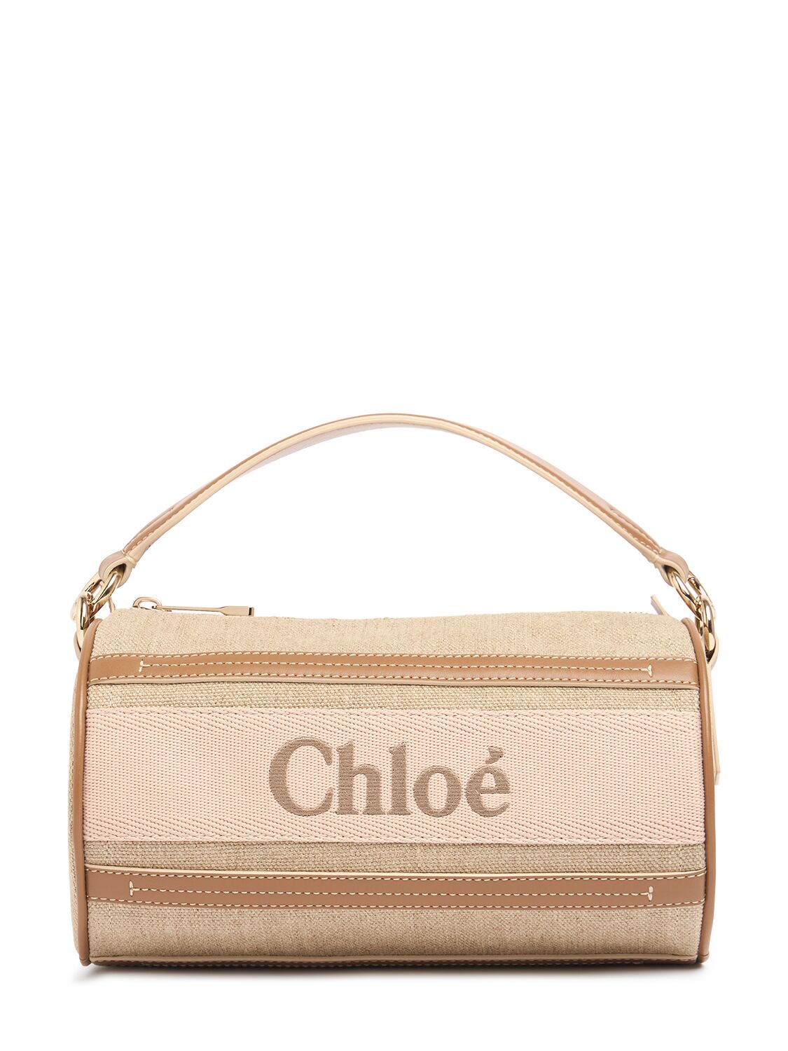 Chloé Woody Linen & Leather Shoulder Bag In Brown