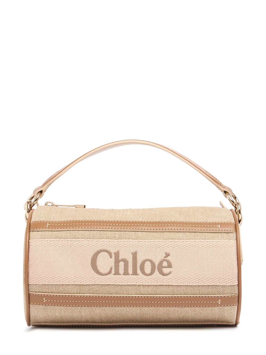 CHLOÉ Woody Linen & Leather Shoulder Bag