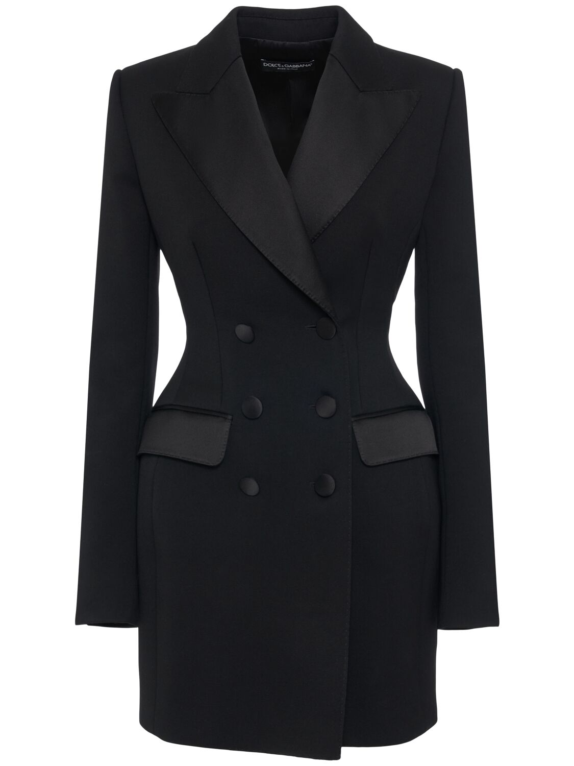 Shop Dolce & Gabbana Stretch Wool Blend Long Tuxedo Jacket In Black