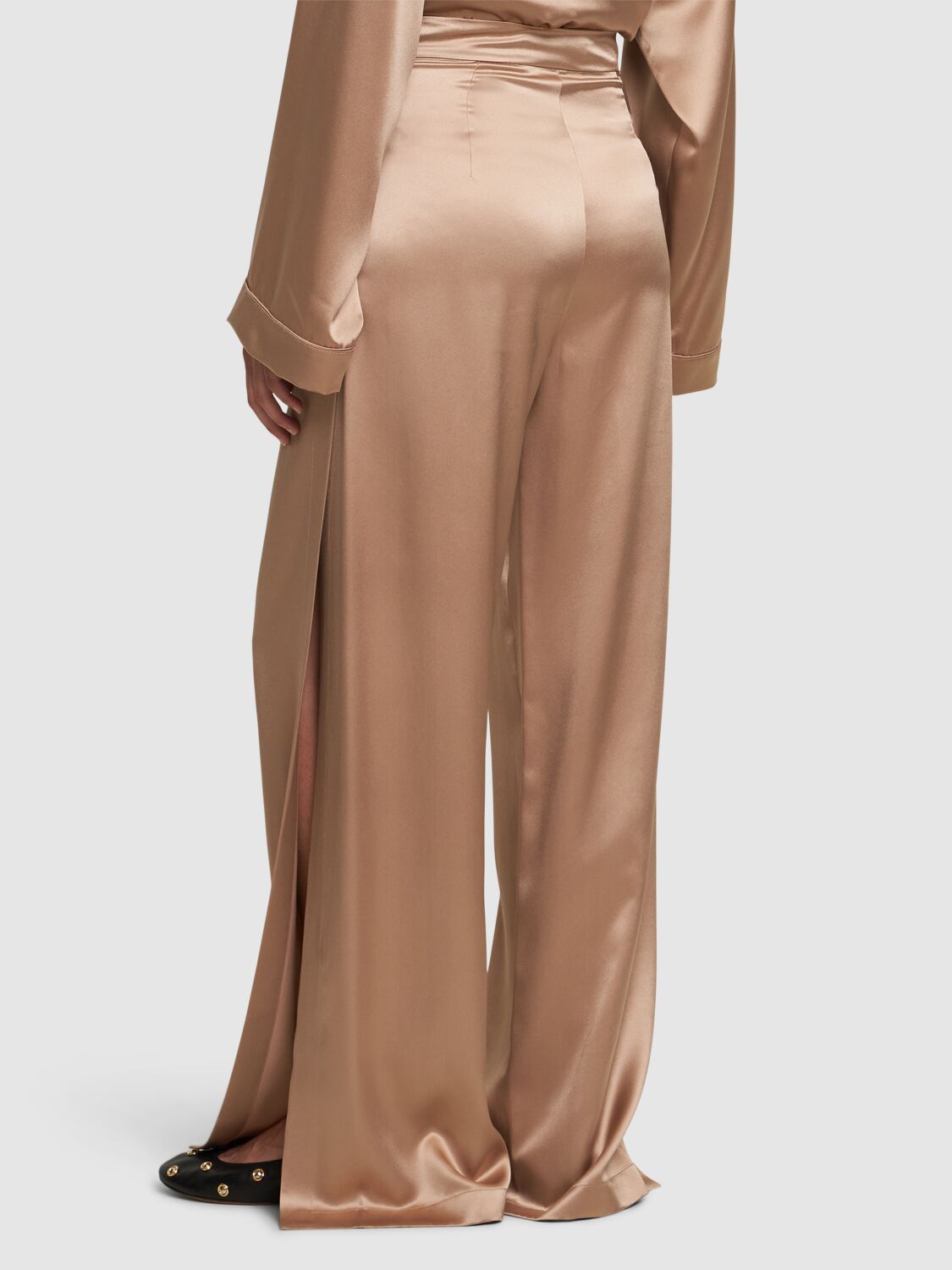 Max Mara Fiesta Silk Satin Slit Wide Pants In Bronze