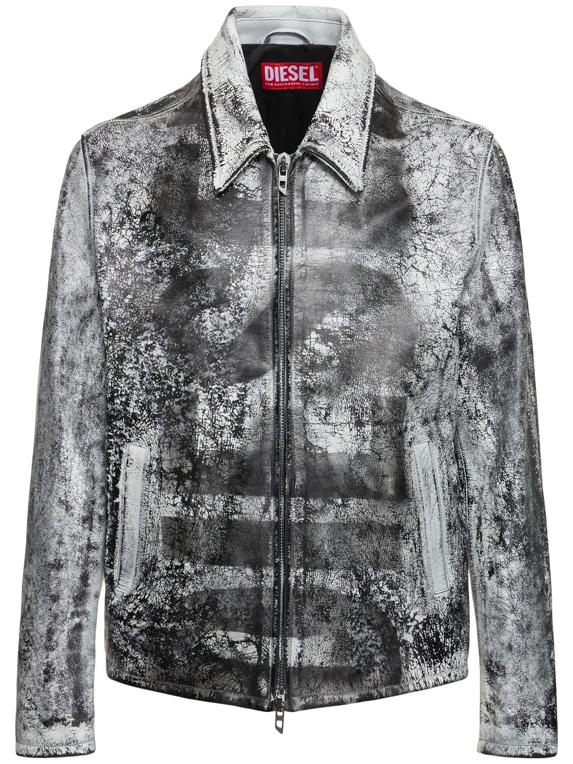 Diesel Blouson Jacket In Treated Leather In Grey/white