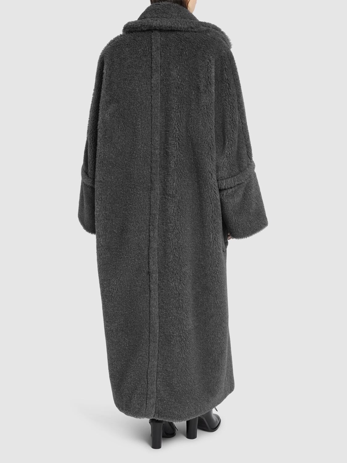 Shop Max Mara Kadiak Teddy Long Coat In Grey