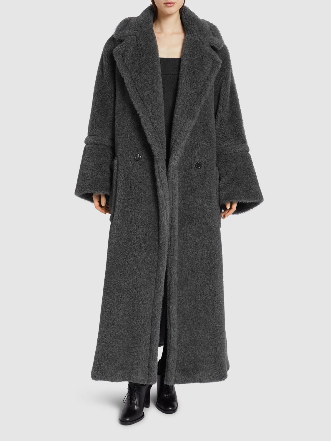 Shop Max Mara Kadiak Teddy Long Coat In Grey