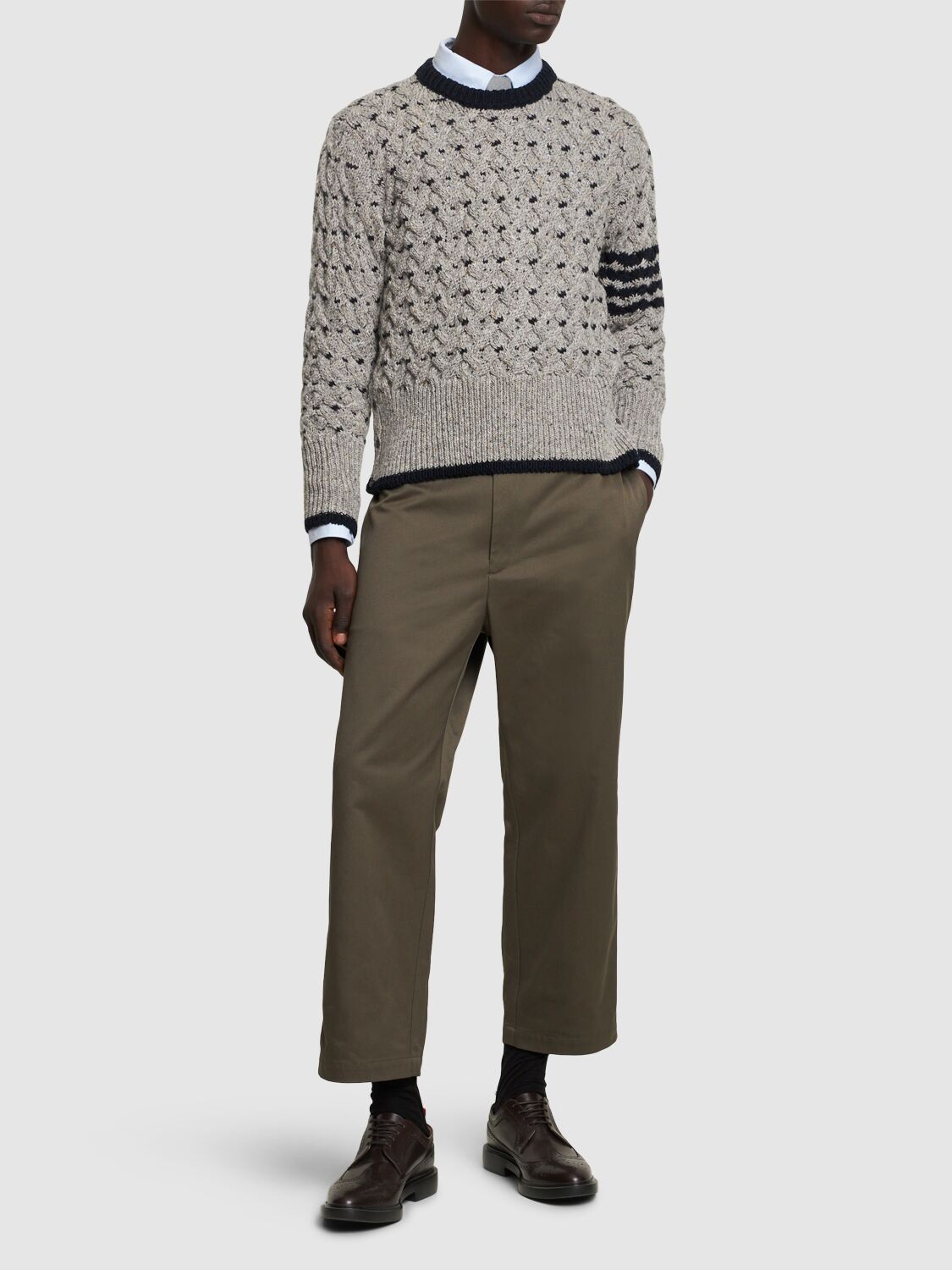 Shop Thom Browne All Over Cable Stitch Classic Sweater In Lt Grey