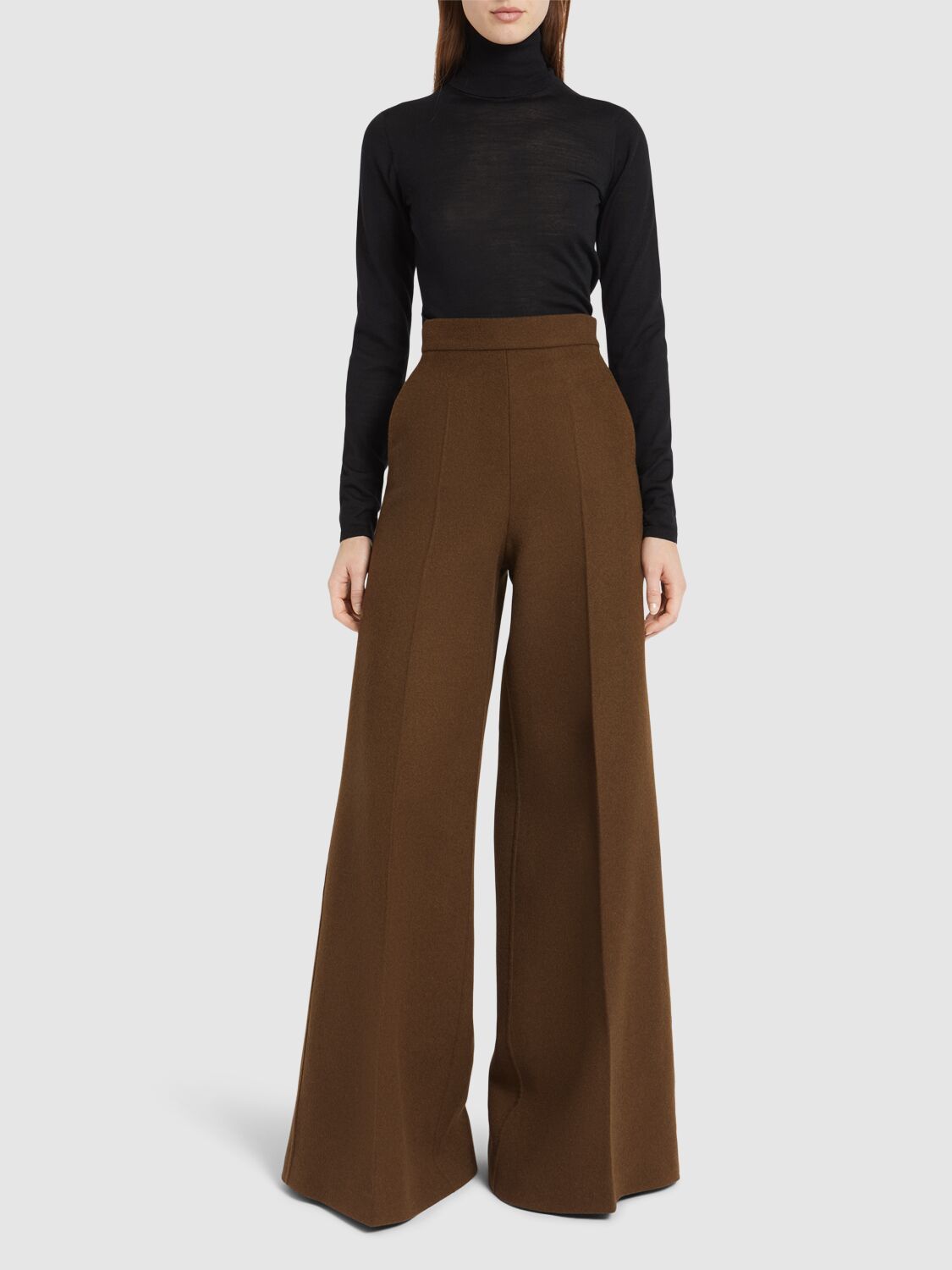 Shop Max Mara Axe Camel Wide Pants In Brown