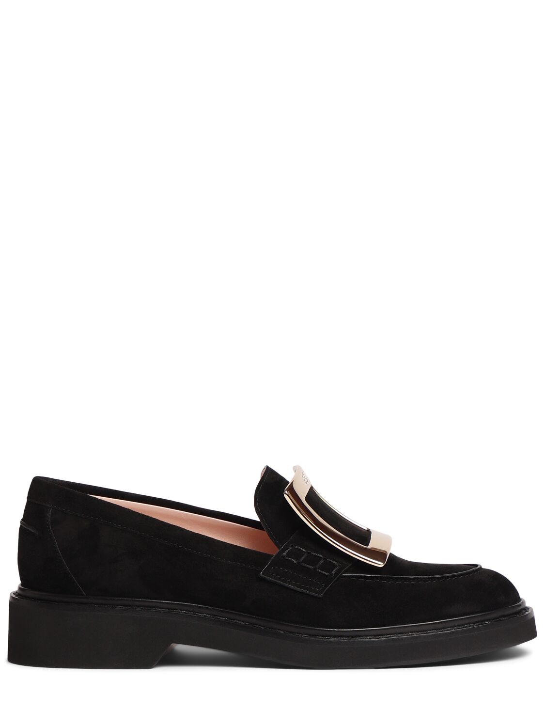 Roger Vivier 25mm Viv Rangers Suede Loafers In Black