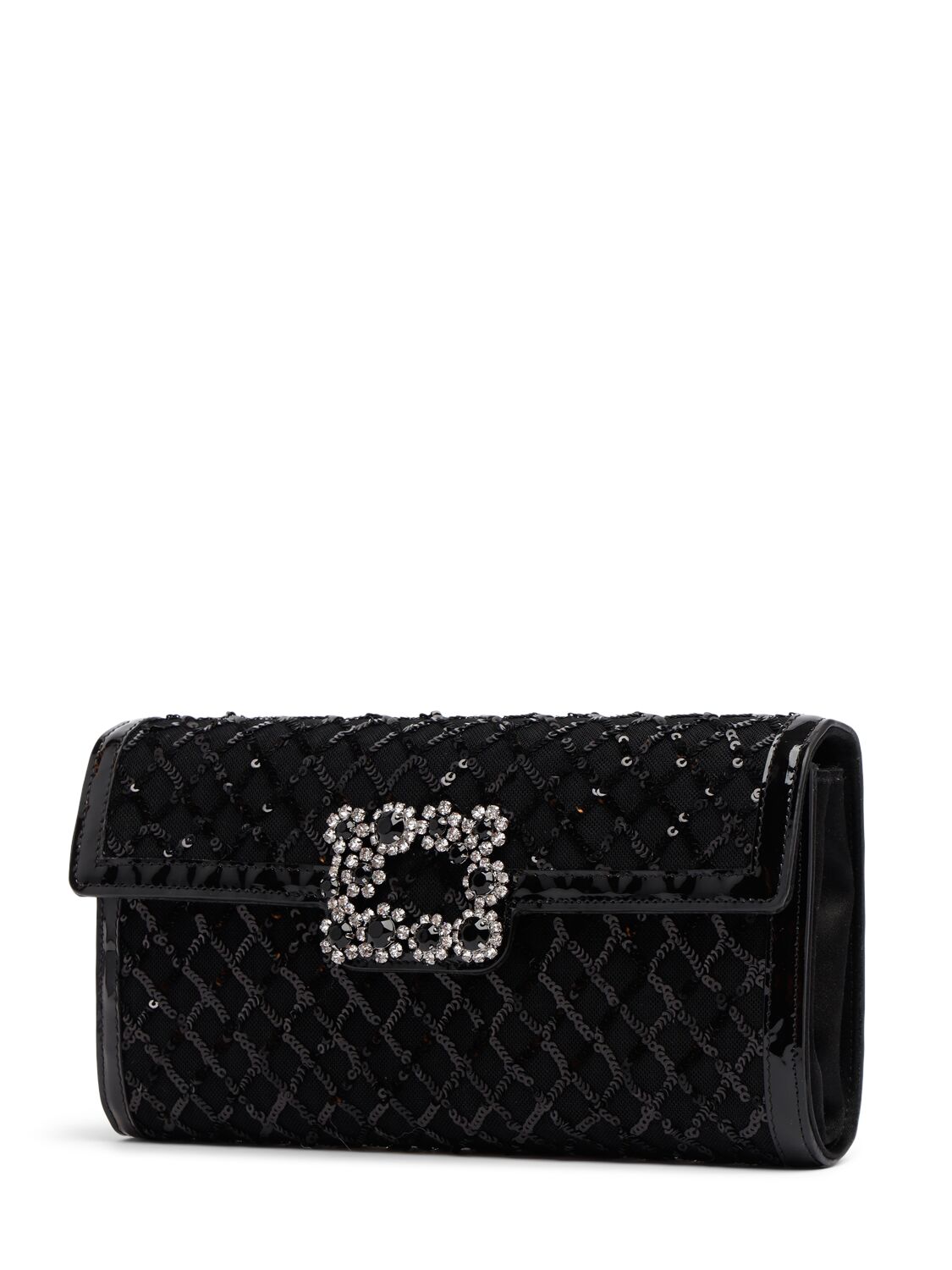 Shop Roger Vivier Envelope Flower Buckle Clutch In 黑色