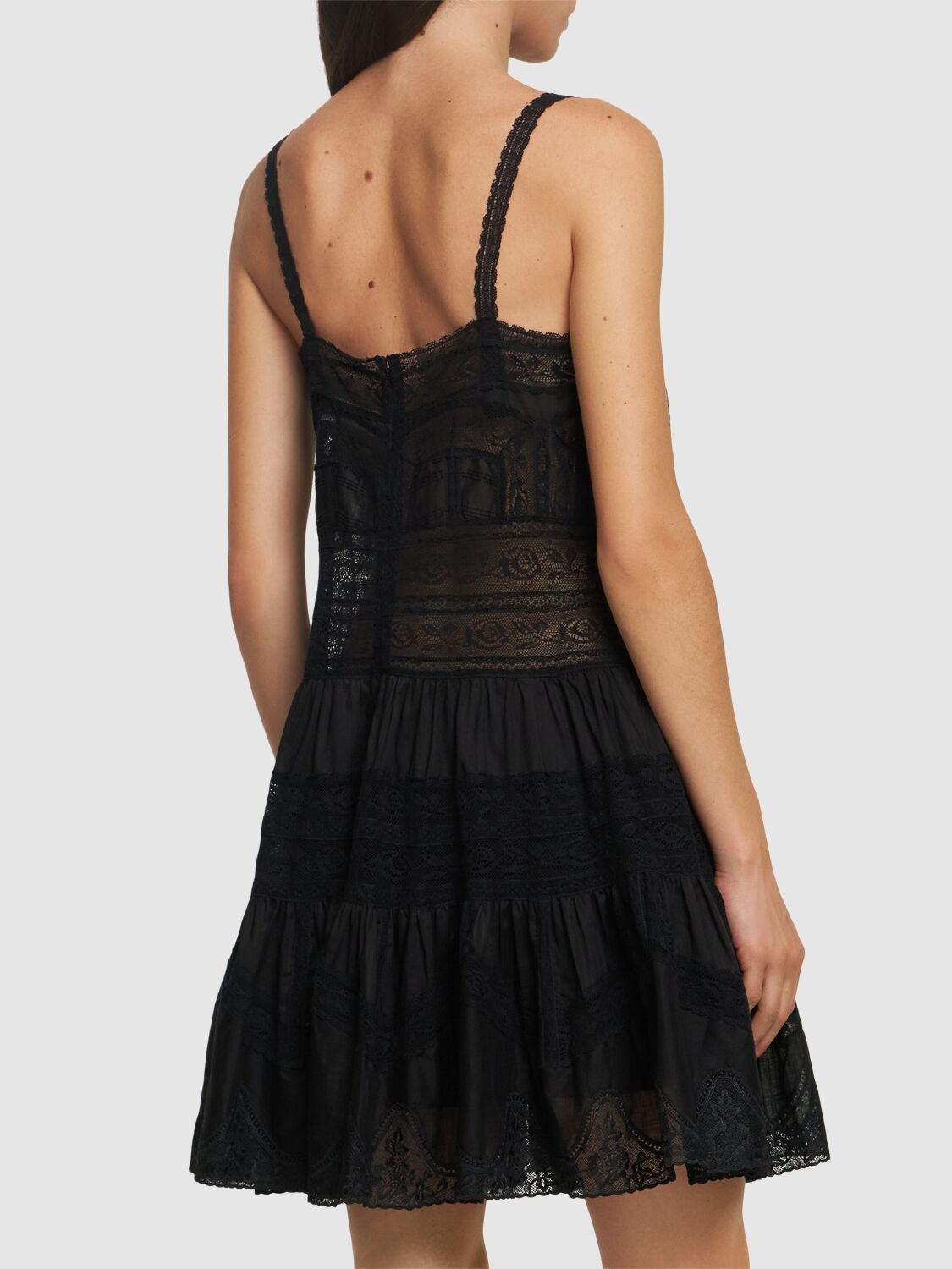 Shop Zimmermann Halliday Cotton Lace Trim Mini Dress In Black