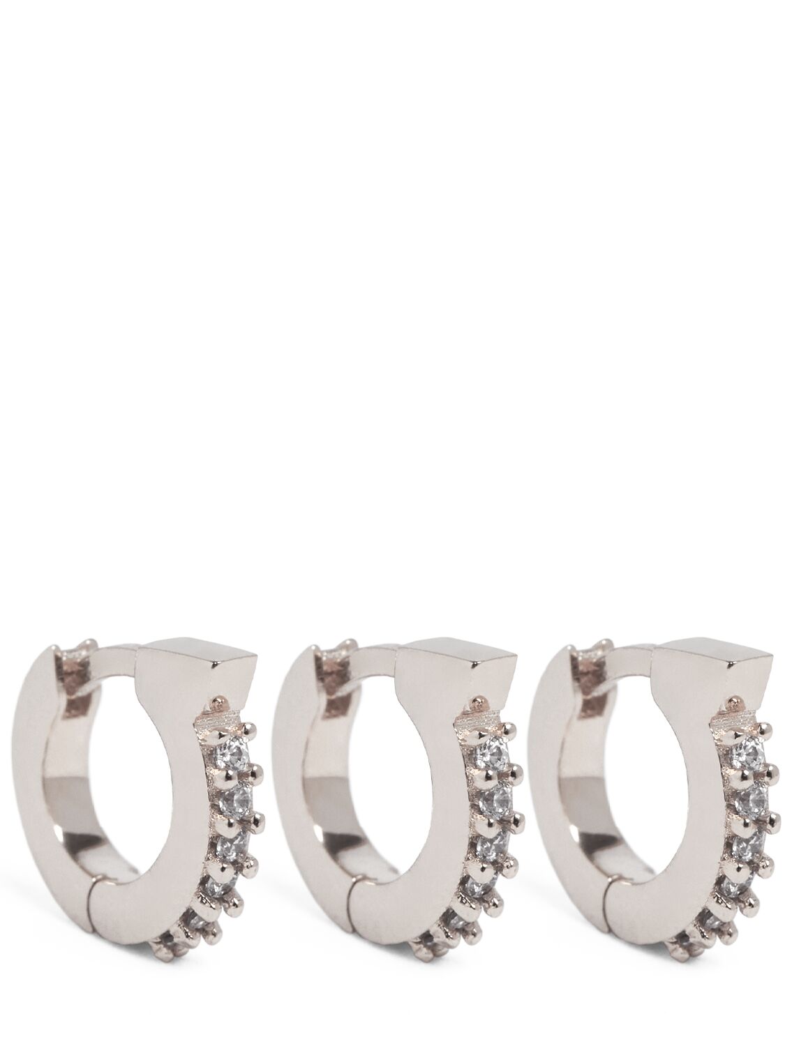 Ferragamo Set Of 3 Gancio Crystal Hoop Earrings In Silver