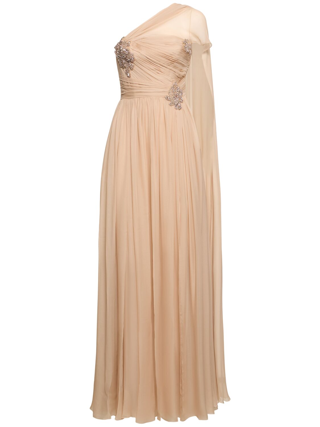 Zuhair Murad Embroidered Chiffon Long Dress In Nude