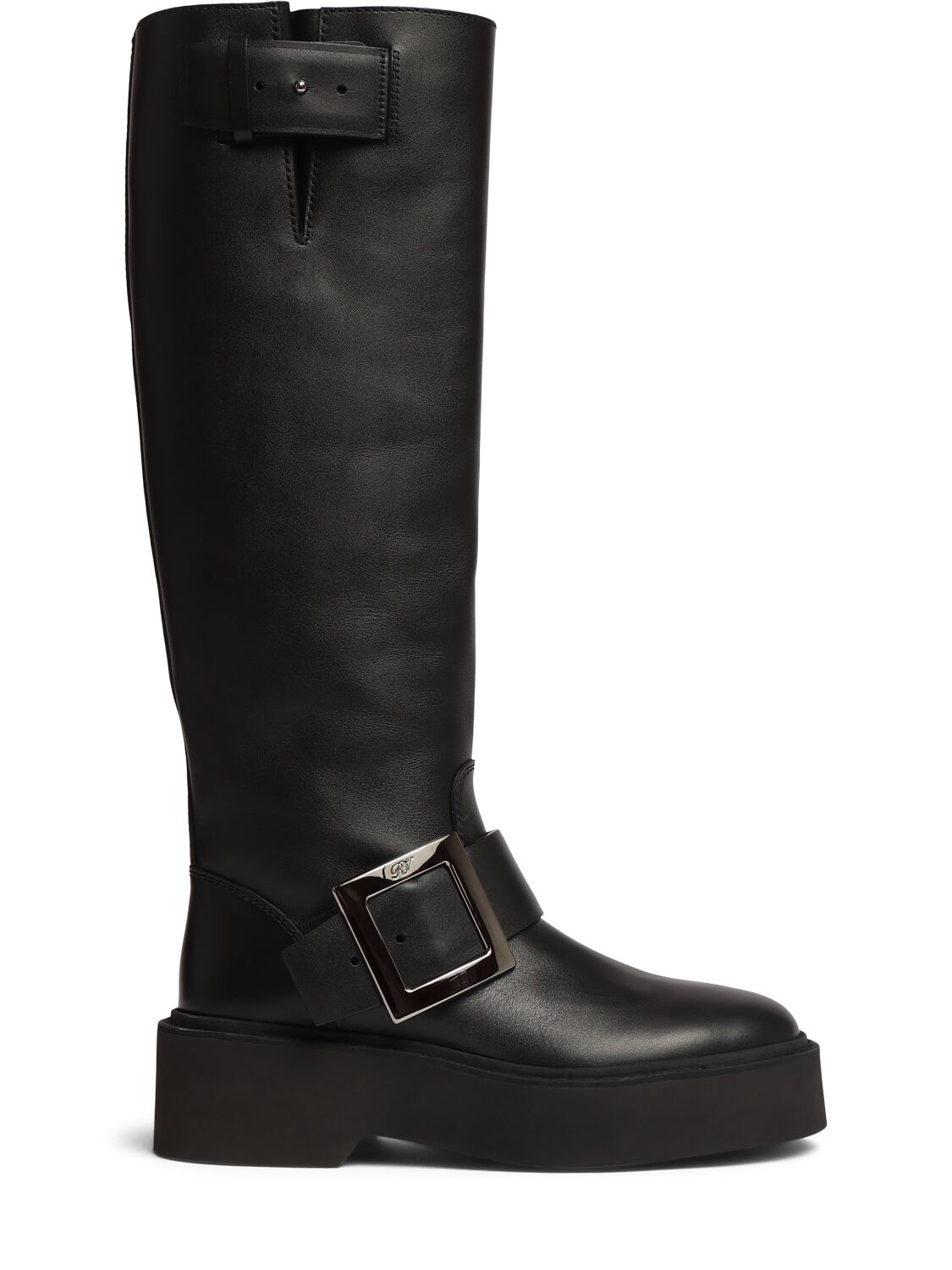 Shop Roger Vivier 15mm Viv Rangers Leather Biker Boots In 黑色