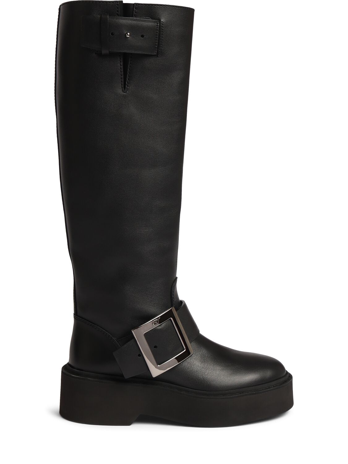 Shop Roger Vivier 15mm Viv Rangers Leather Biker Boots In 黑色