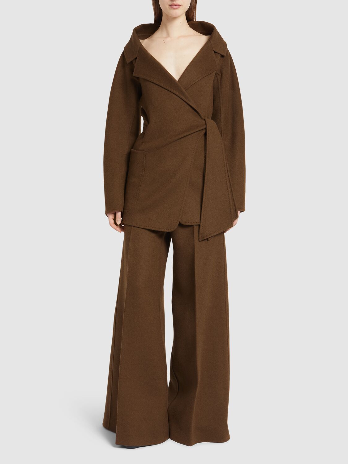 Shop Max Mara Holly Camel Wrap Jacket In Brown