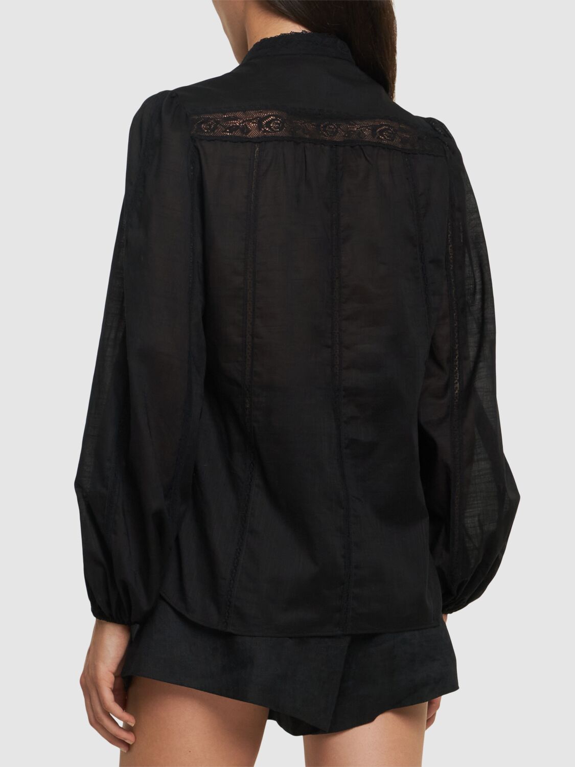 Shop Zimmermann Halliday Cotton Lace Trim Blouse In Black