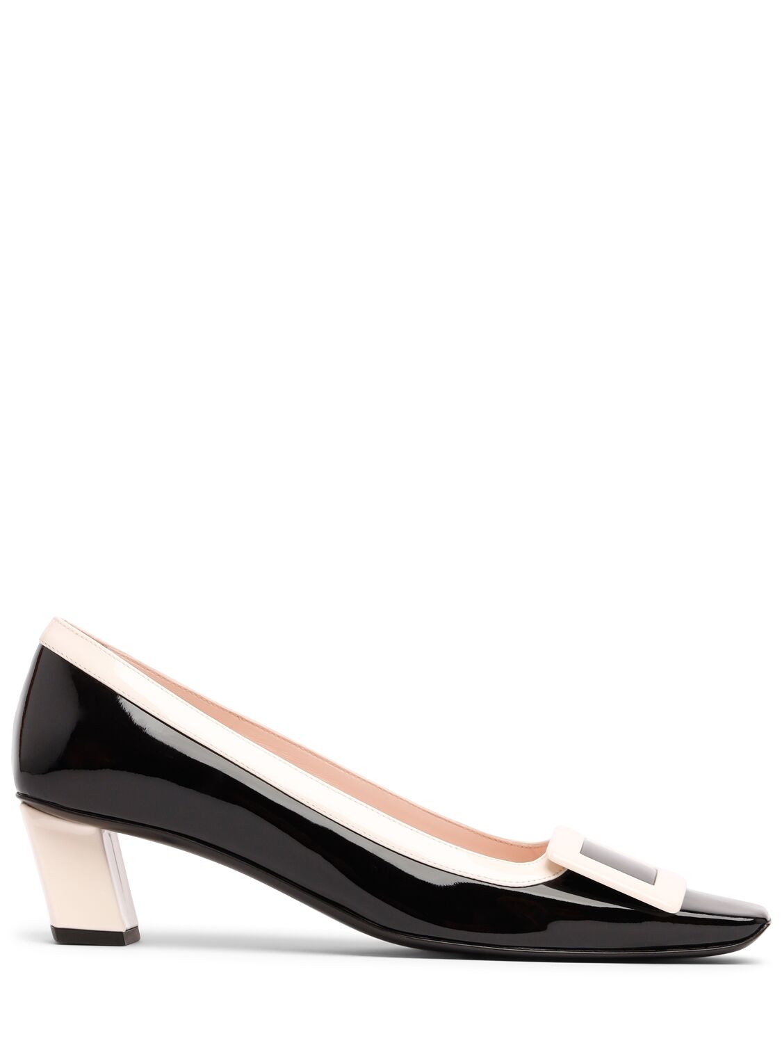 Shop Roger Vivier 45mm Belle Vivier Fabric Pumps In 黑色/米黄色