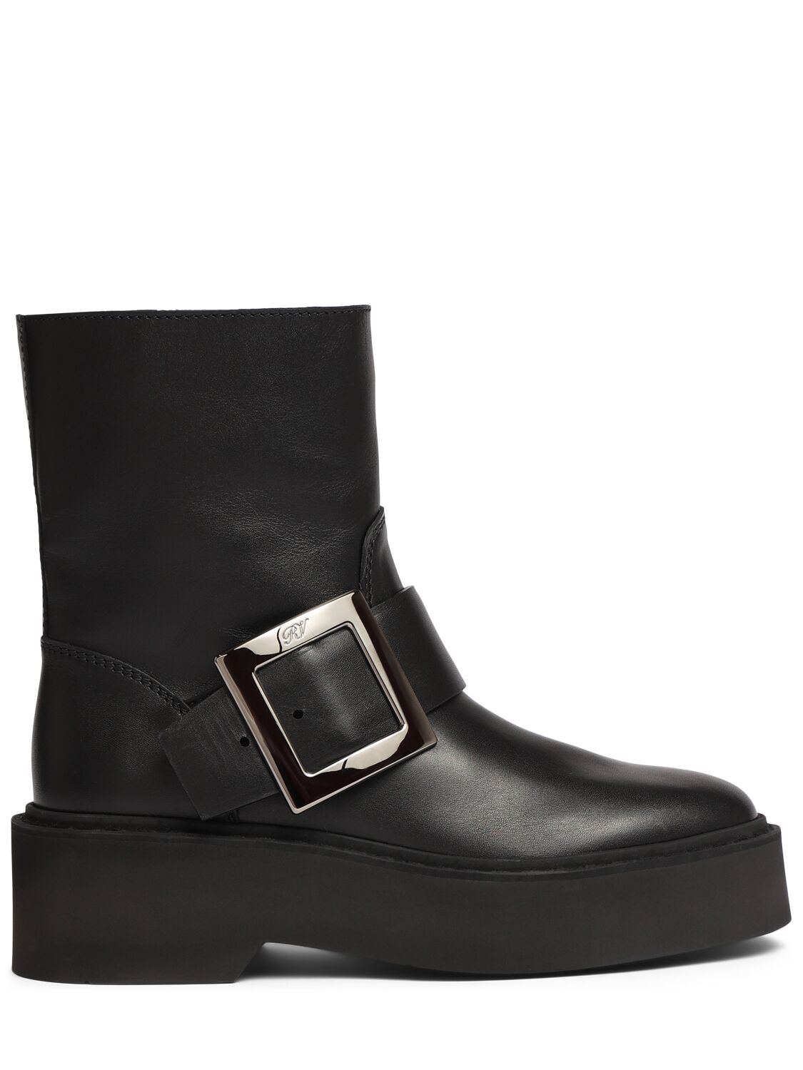 Roger Vivier 30mm Viv Rangers Leather Ankle Boots In 黑色