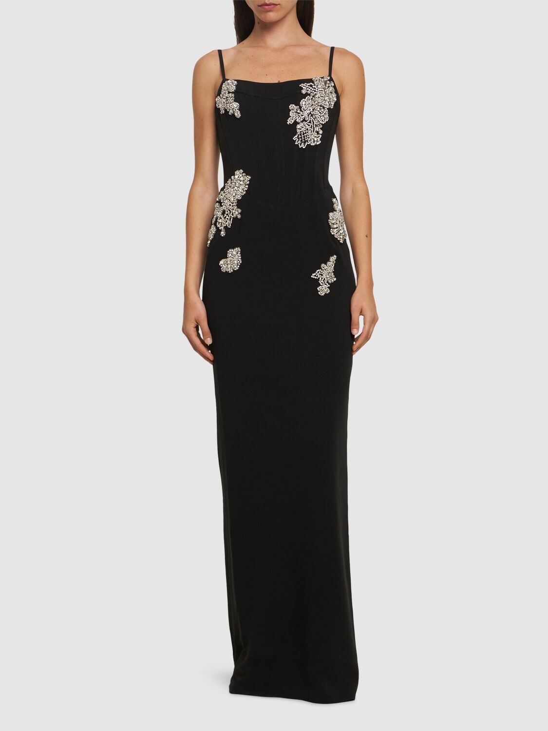 ZUHAIR MURAD EMBROIDERED CADY LONG DRESS 