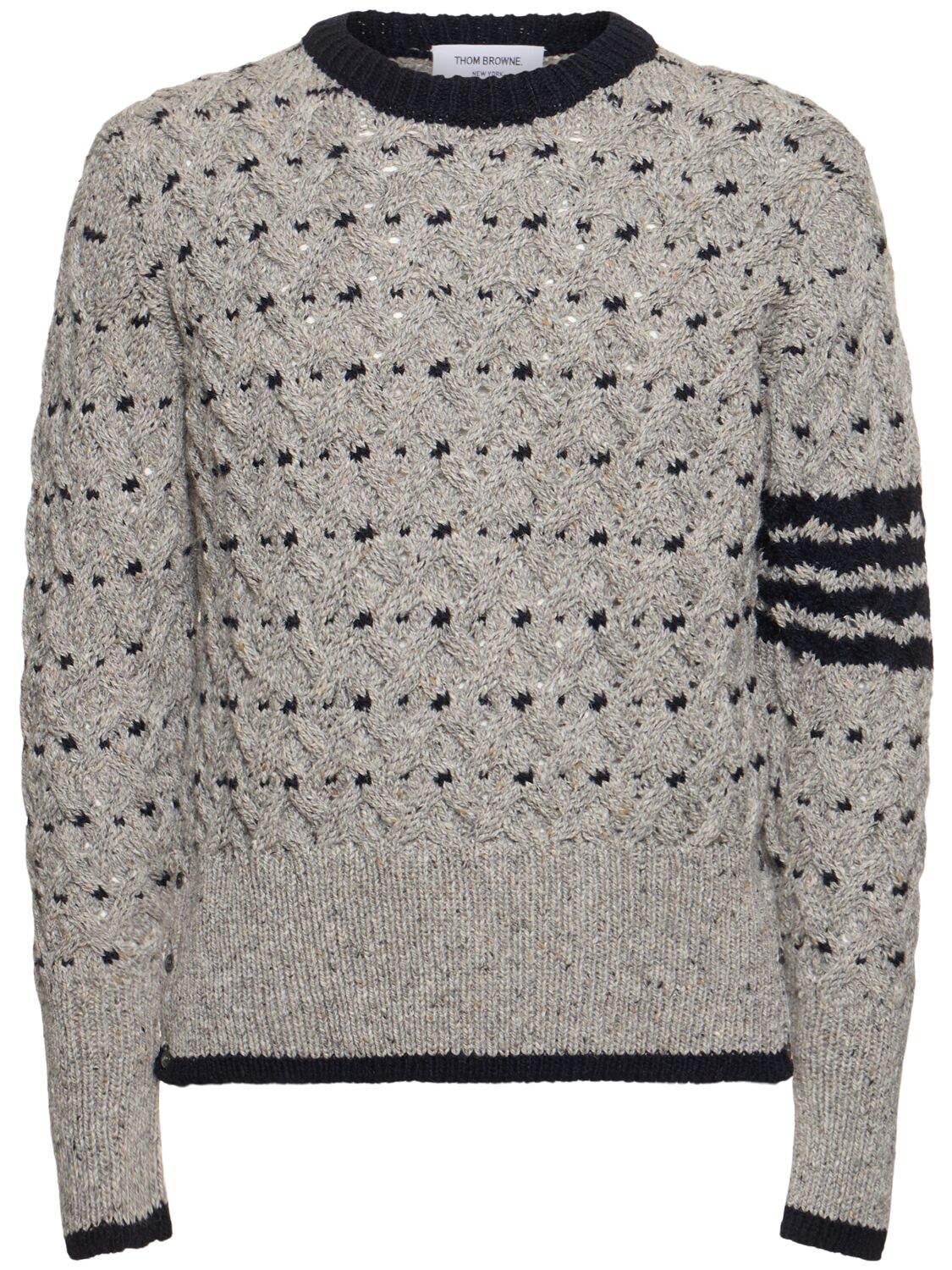 Thom Browne All Over Cable Stitch Classic Sweater In Lt Grey