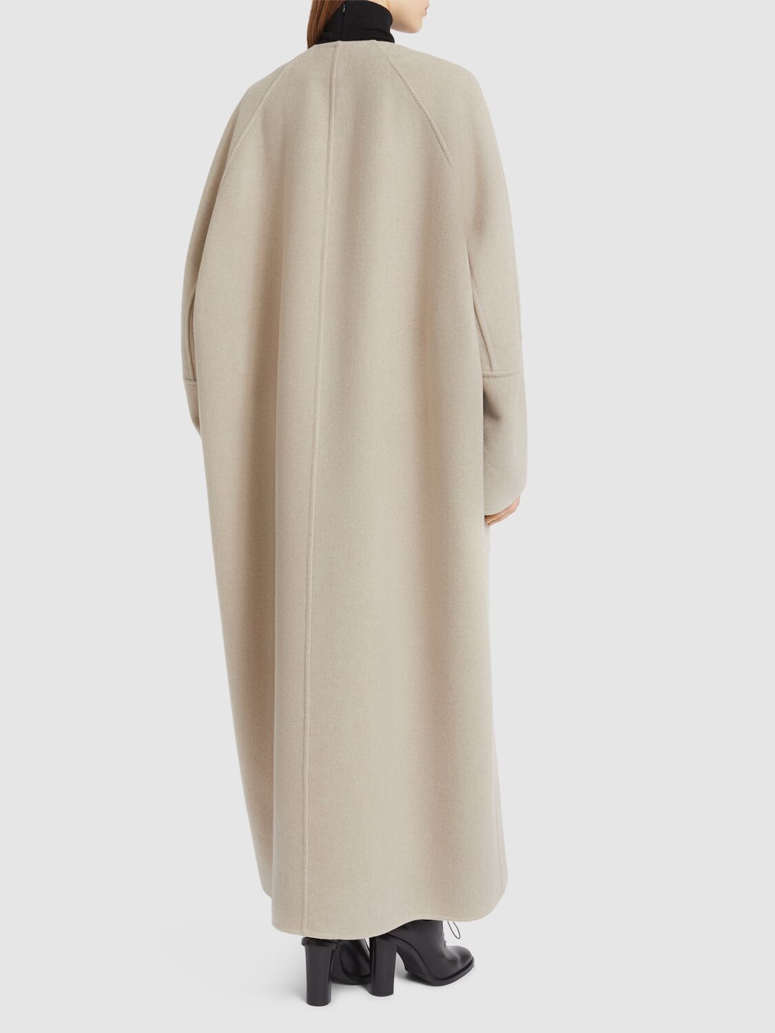 Shop Max Mara Album Collarless Cashmere Long Coat In Beige