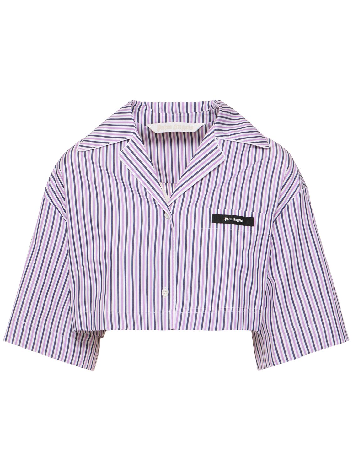 Palm Angels Striped Cotton Shirt In Purple,white