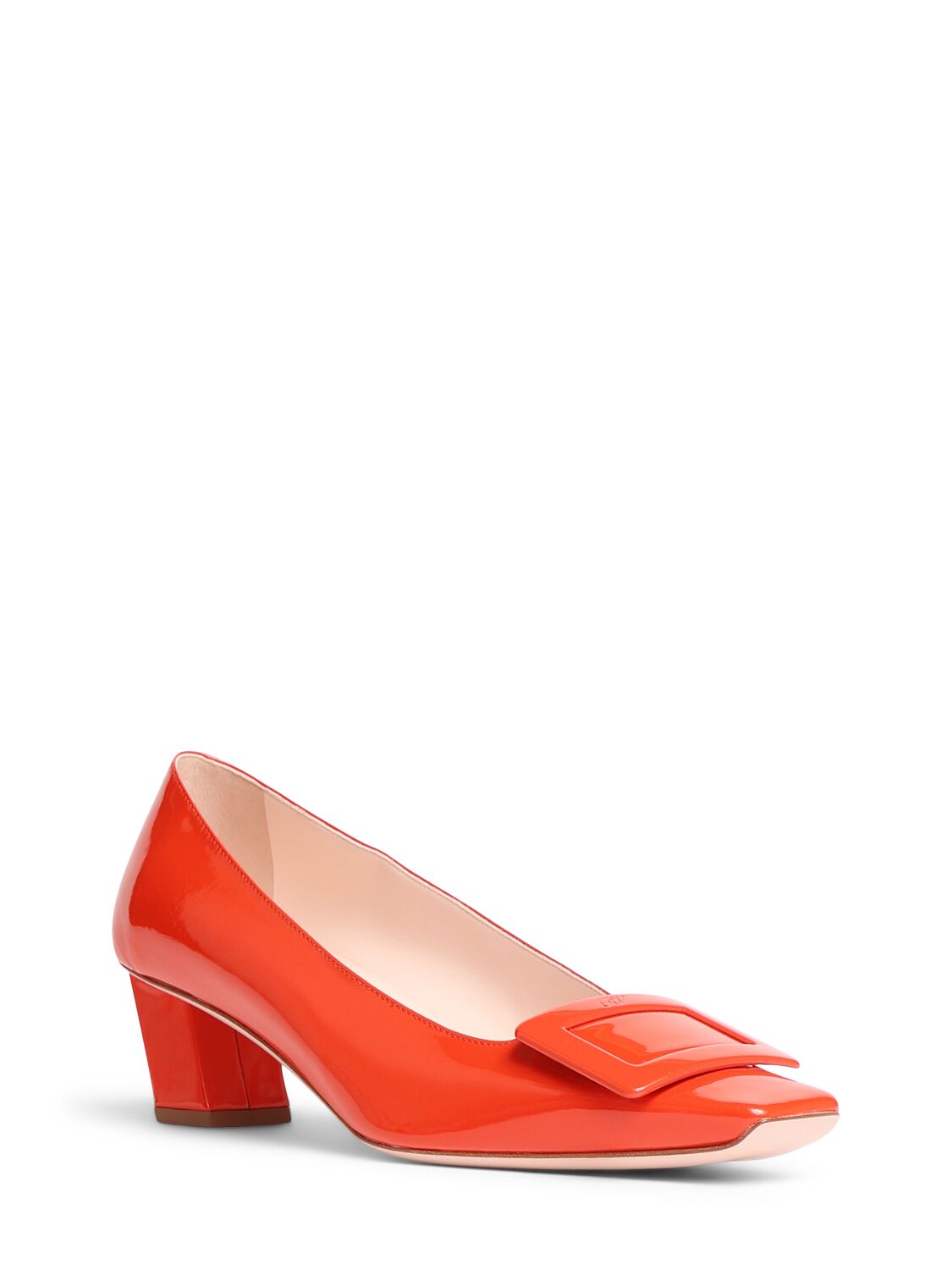 Shop Roger Vivier 45mm Belle Vivier Lacquered Leather Pump In Sunset Red