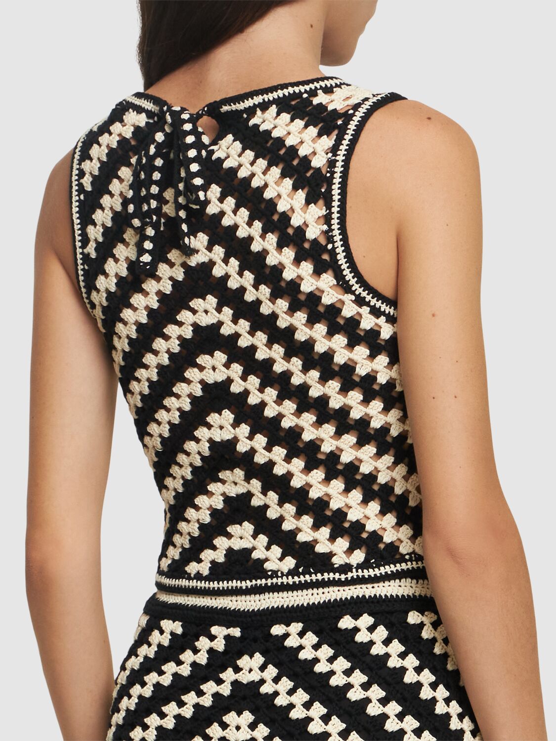 Shop Zimmermann Halliday Hand Crochet Tank Top In Black,off White