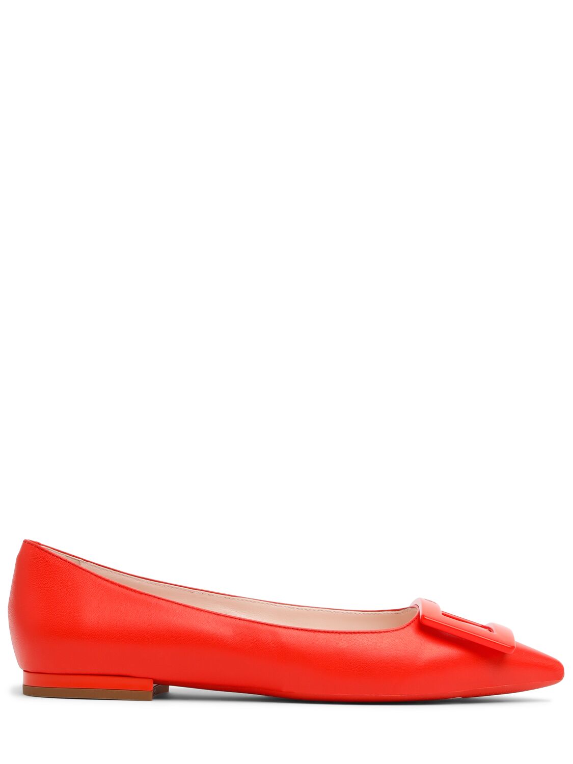 Roger Vivier 5mm Gommettine Leather Ballerina Flats In Sunset Red