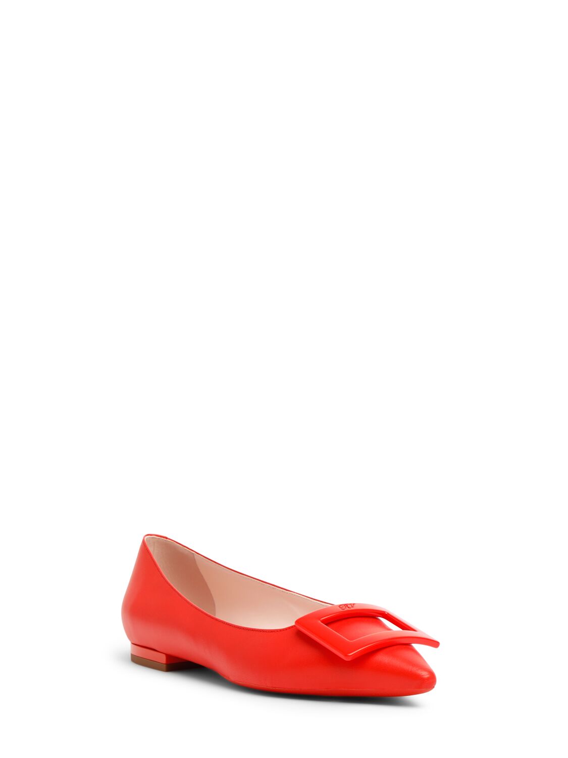 Shop Roger Vivier 5mm Gommettine Leather Ballerina Flats In Sunset Red