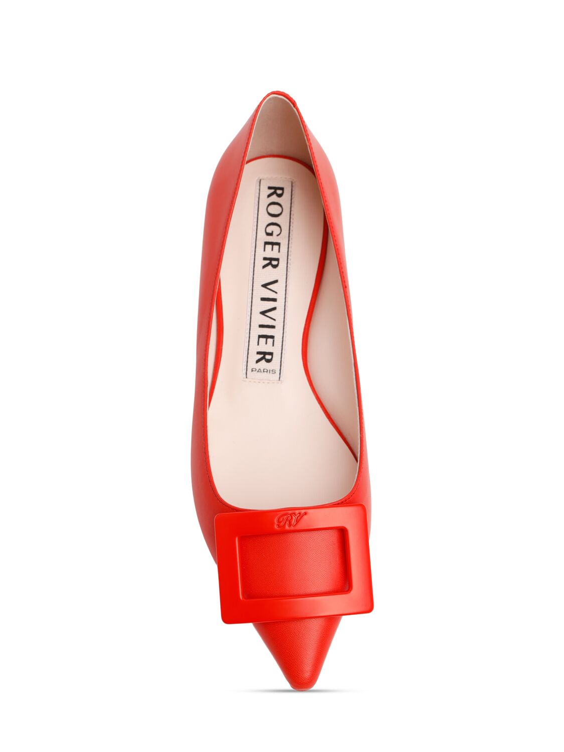 Shop Roger Vivier 5mm Gommettine Leather Ballerina Flats In Sunset Red