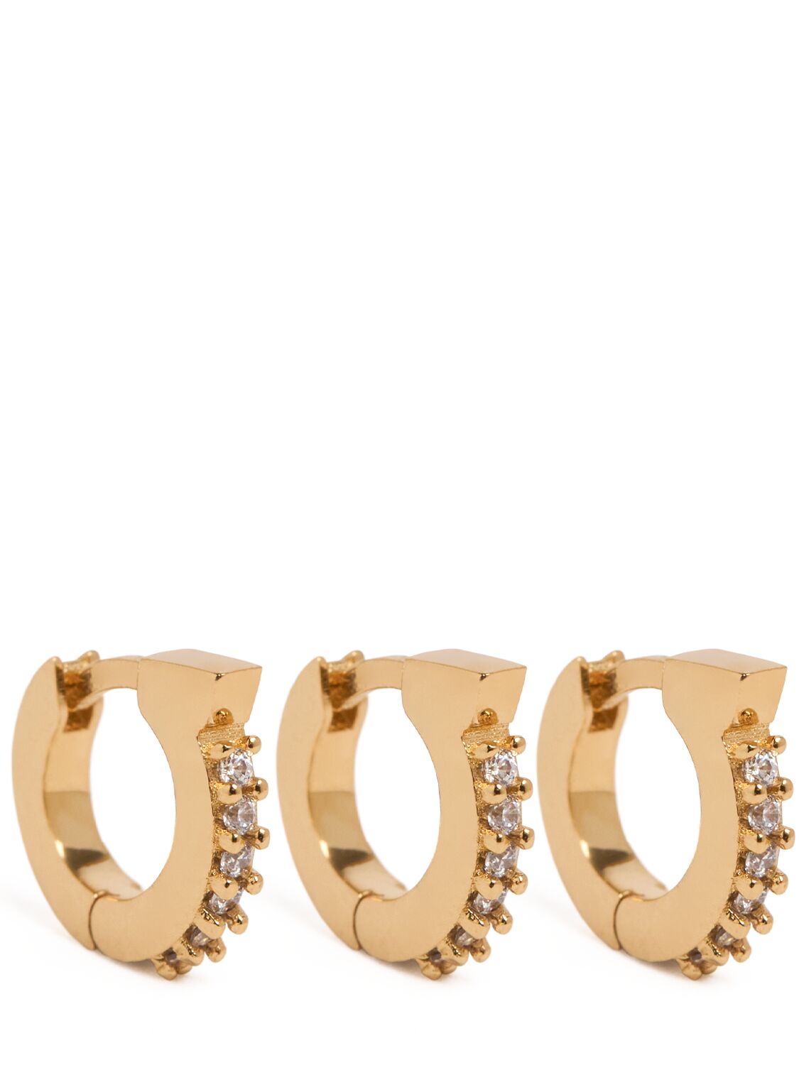 Ferragamo Set Of 3 Gancio Crystal Hoop Earrings In Gold