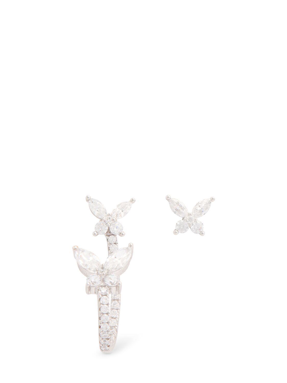 Apm Monaco Butterfly Asymmetric Crystal Earrings In Metallic