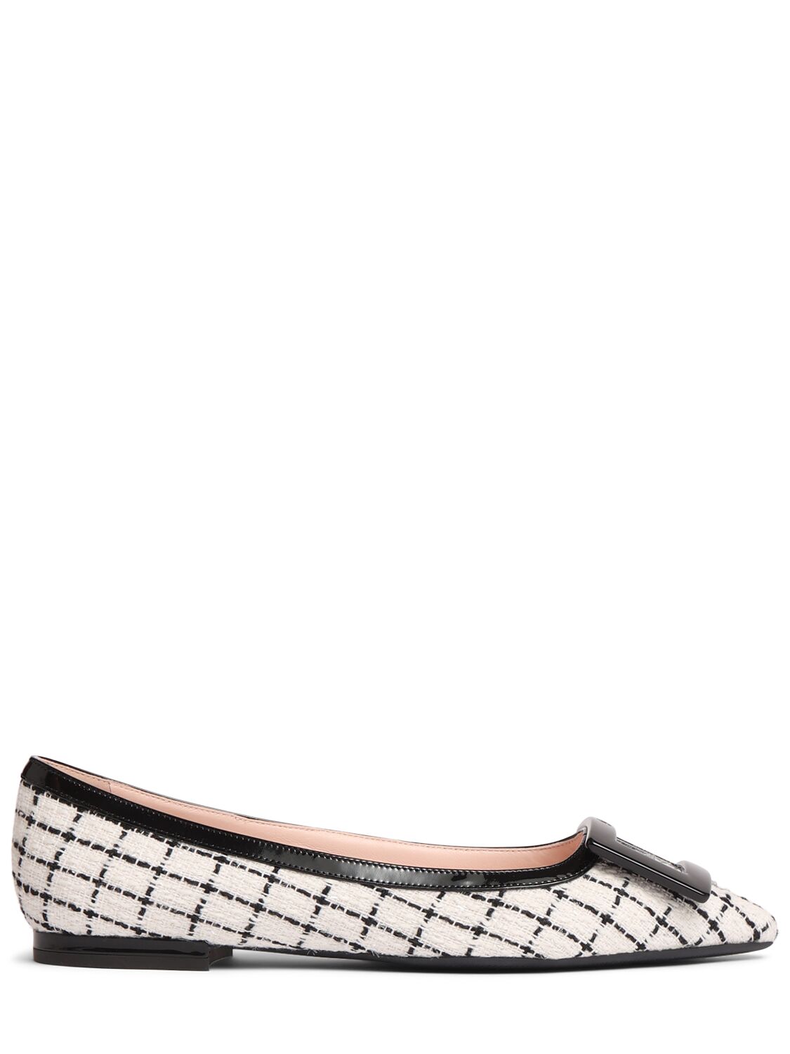 Roger Vivier Gommettine Patent Leather-trimmed Tweed Flats In Black,white