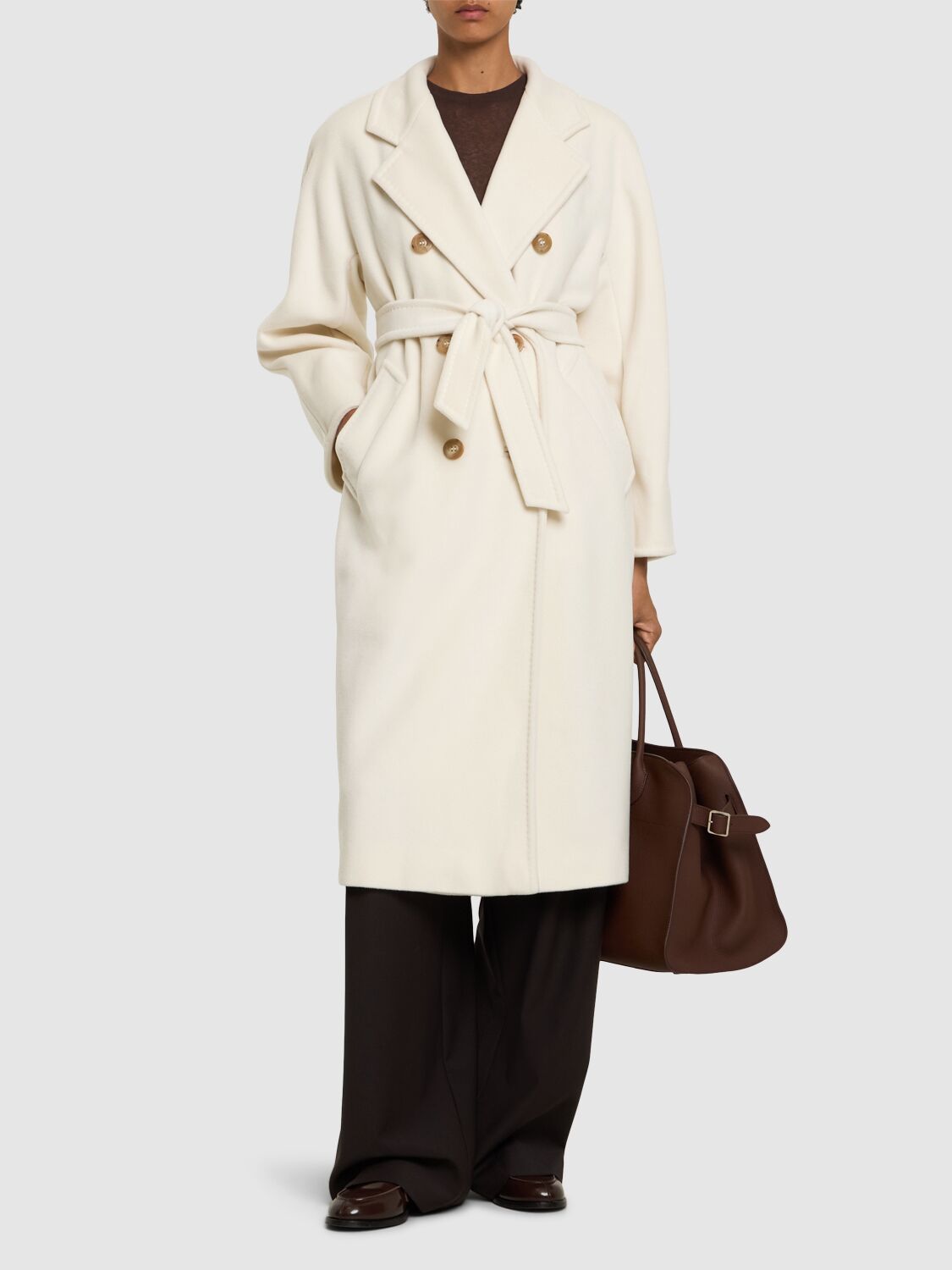 Shop Max Mara Madame Long Wool & Cashmere Coat In White