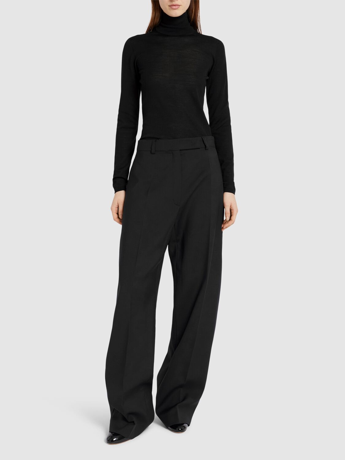 Shop Sportmax Ampezzo Wool Wide Pants In Black