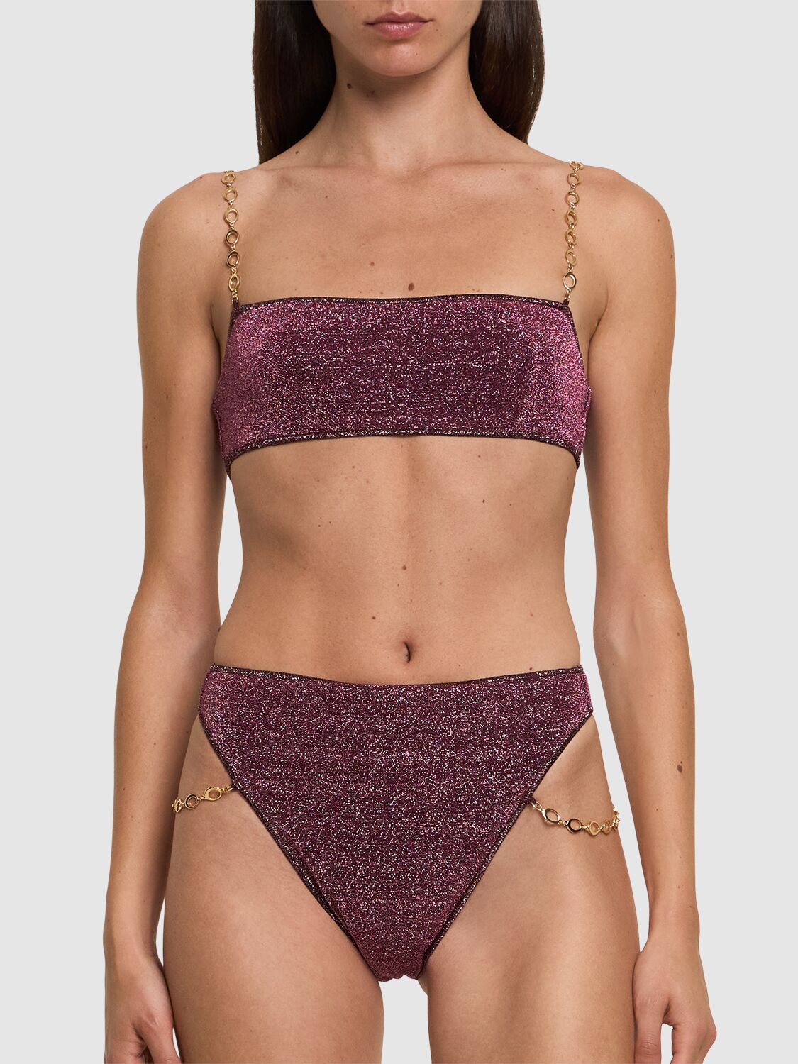 Shop Oséree Swimwear Lumiere Lurex Bikini W/chains In Purple