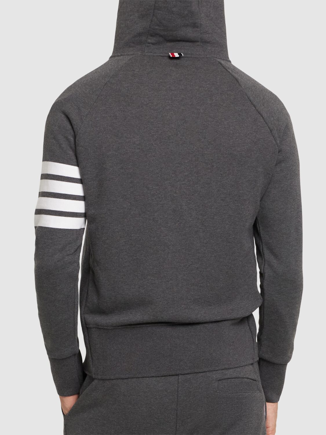 Shop Thom Browne Zip-up Stripes Cotton Sweatshirt Hoodie In Dark Grey