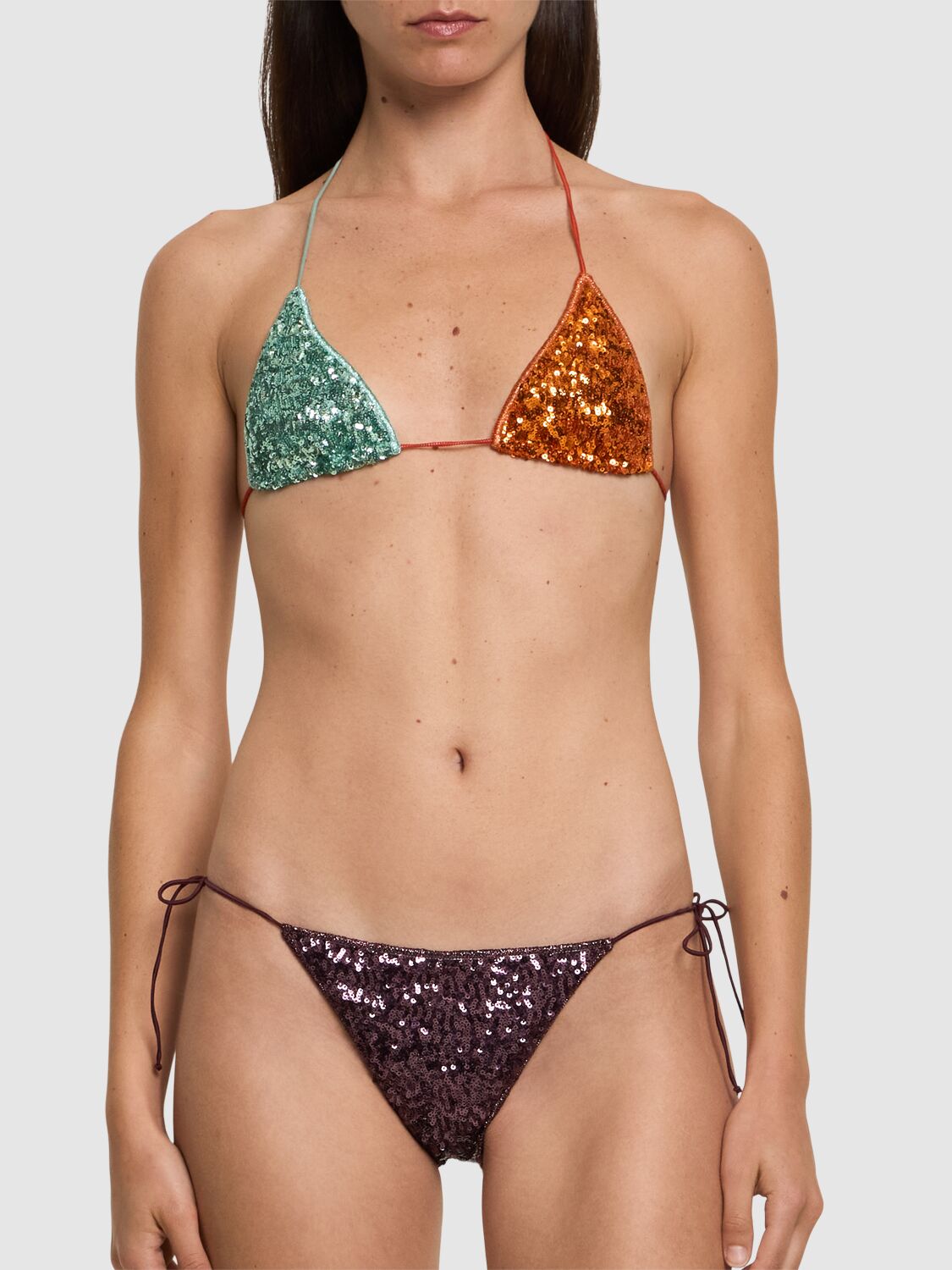 Shop Oséree Swimwear Sequined Triangle Bikini In Multicolor