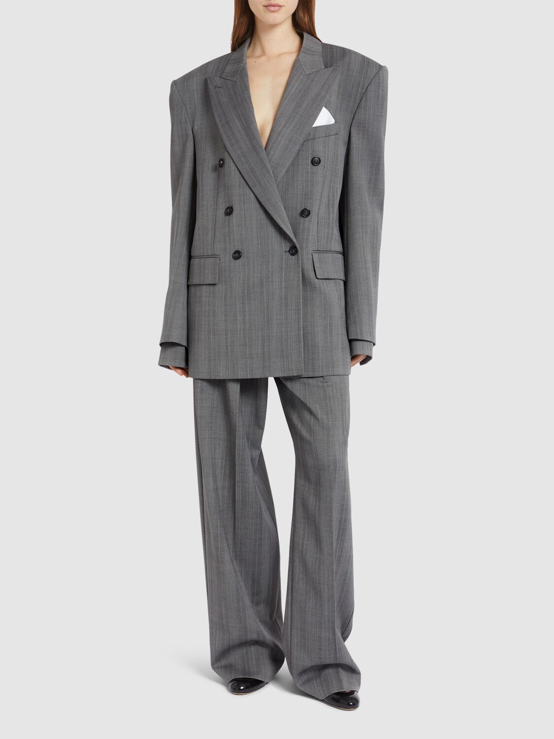 Shop Sportmax Merlot Wool Blend Herringbone Blazer In Grey/black