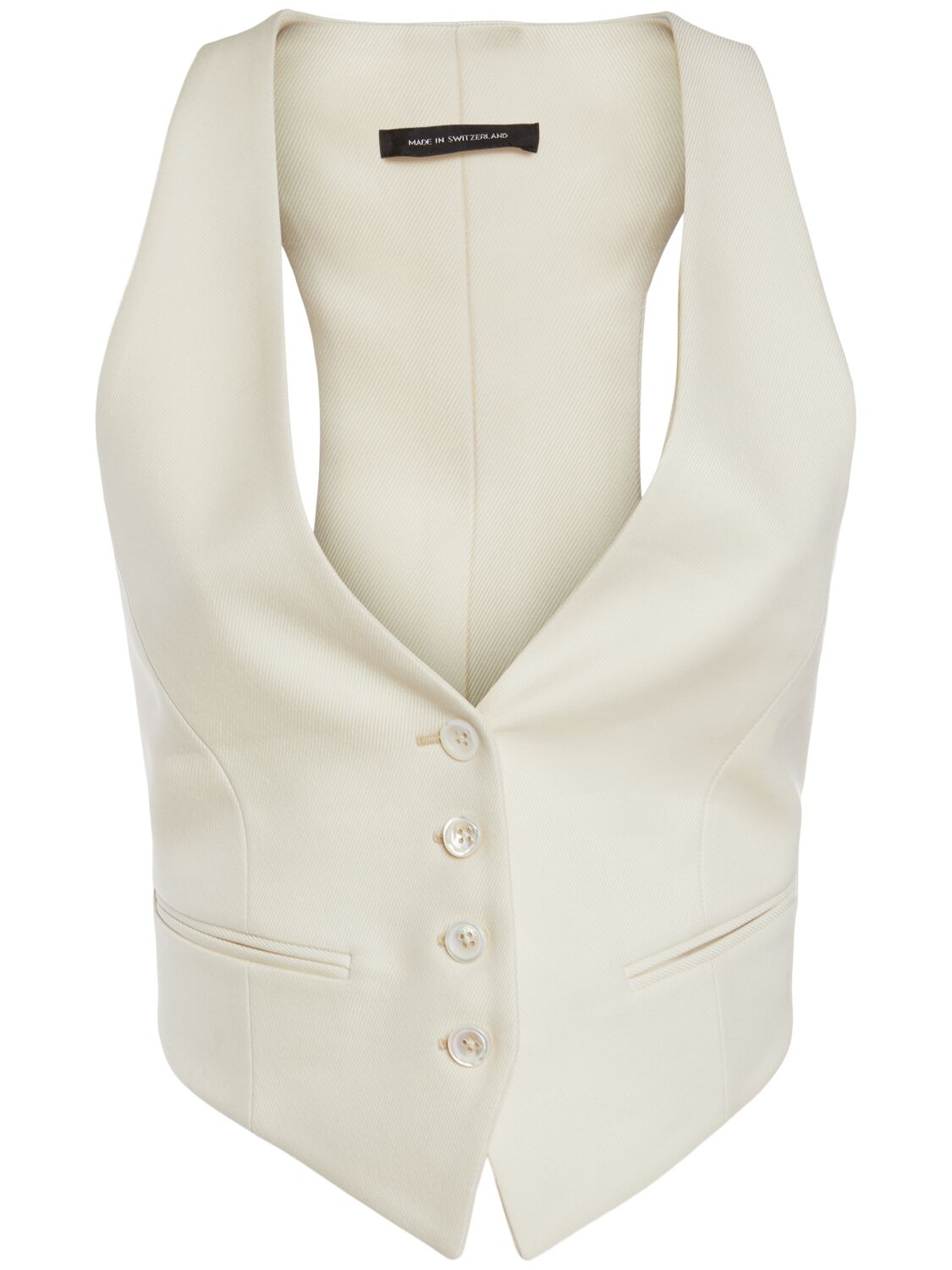 Tom Ford Wool & Silk Twill Racerback Waistcoat In White