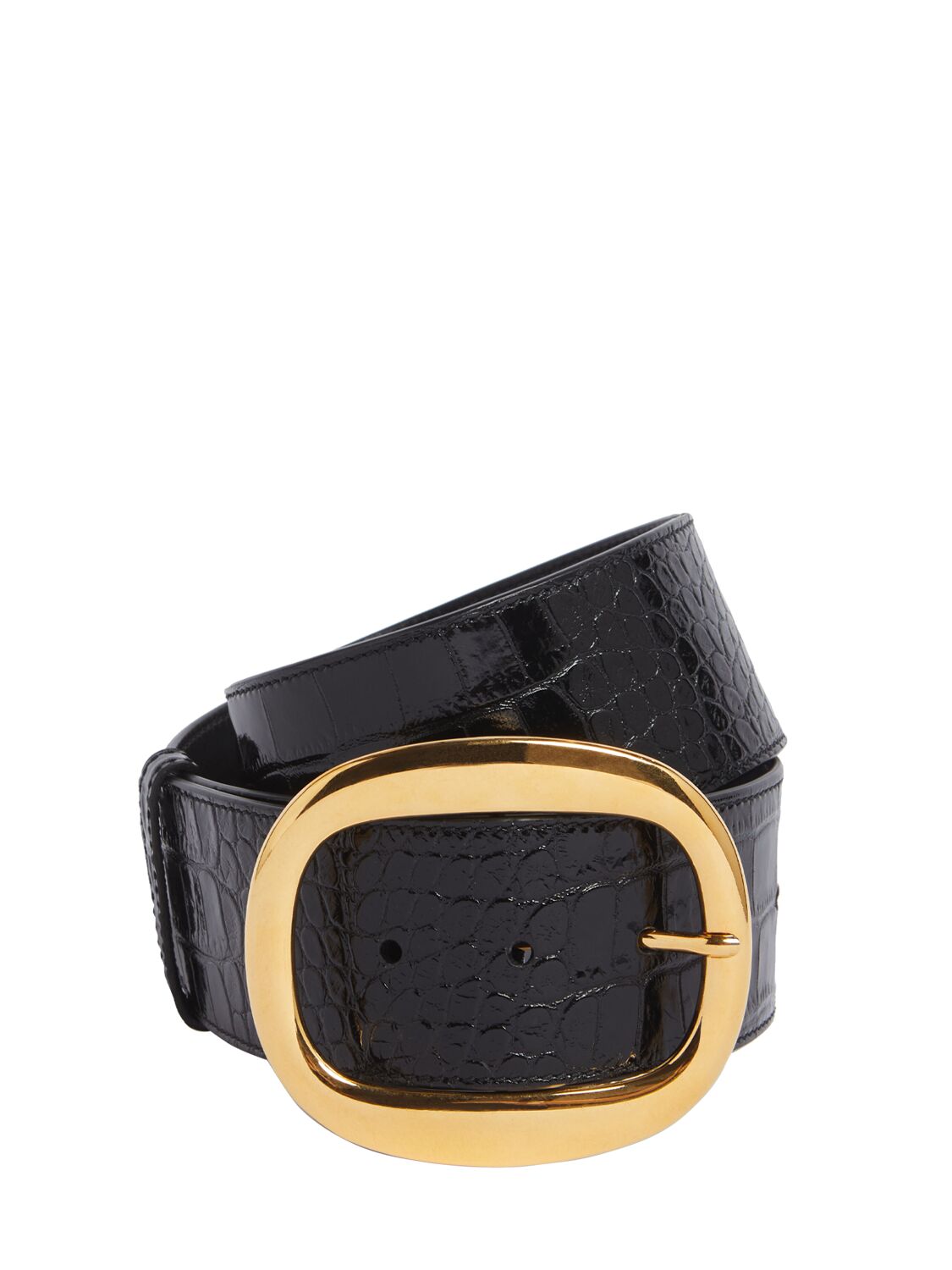 Shop Tom Ford Shiny Croc Embossed Belt In Black