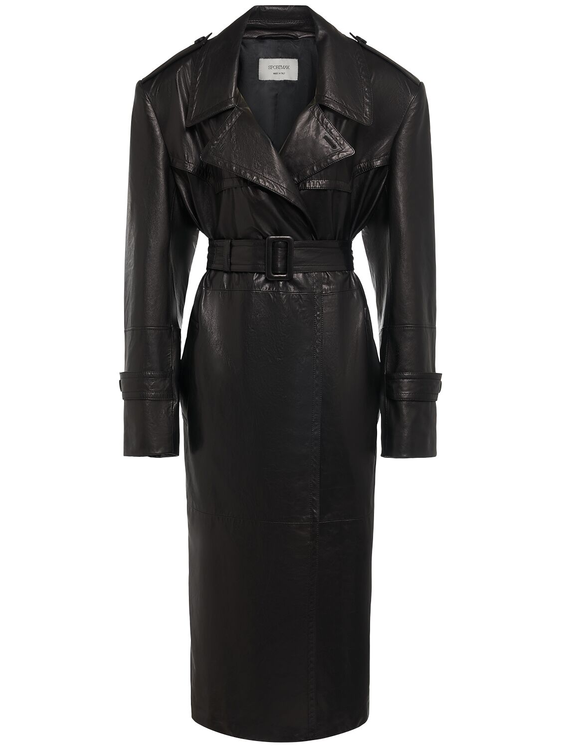 Sportmax Alfeo Long Leather Trench Coat In Black