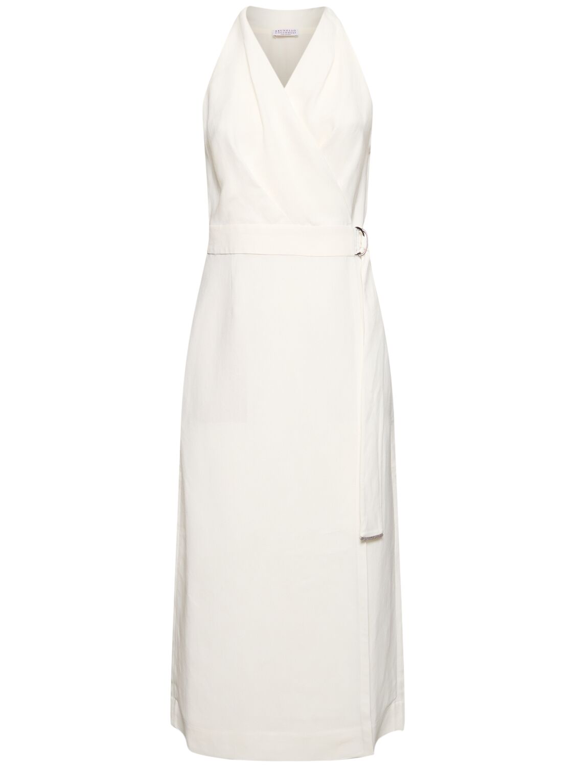 Brunello Cucinelli Belted Poplin Midi Wrap Dress In White