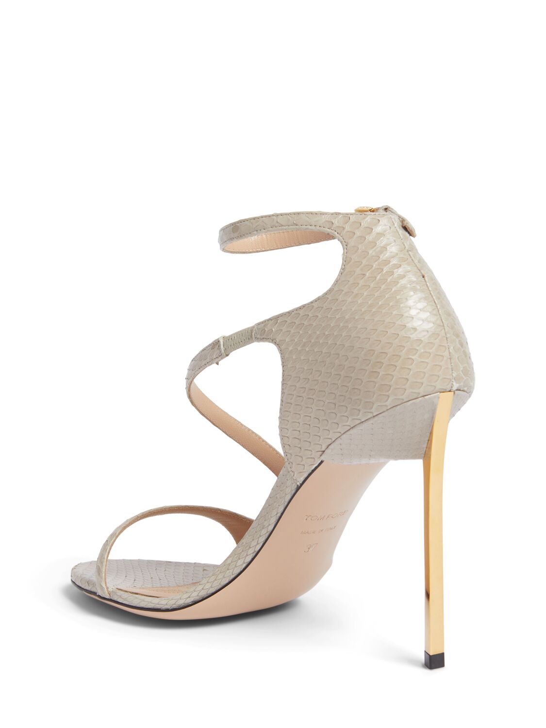 Shop Tom Ford 105mm Newton Snakeskin Sandals In Pearl Grey