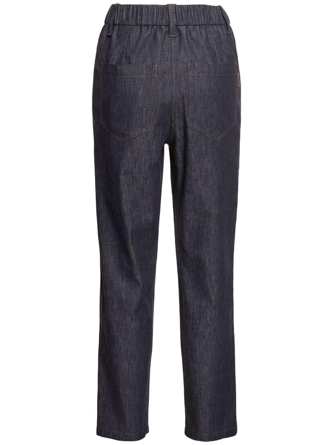 Shop Brunello Cucinelli Elastic Waist Denim Straight Pants In Blue